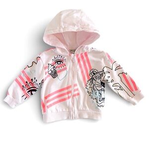 Kenzo Kids Paris Tiger Graphic Zip Hoodie Light Pink Sweatshirt Girls 2 (2A)
